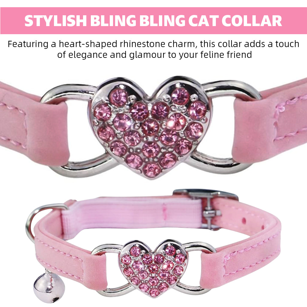 Qpets Cat Collar Bling Bling Cat Collar with Bell & D Ring Pink Rhinestone Embellished Heart Charm Cat Collar Adjustable Pet Collar for Cats Samll Dogs Qpets Cat Collar Bling Bling Cat Collar with Bell & D Ring Pink Rhinestone Embellished Heart Charm Cat Collar Adjustable Pet Collar for Cats Samll Dogs